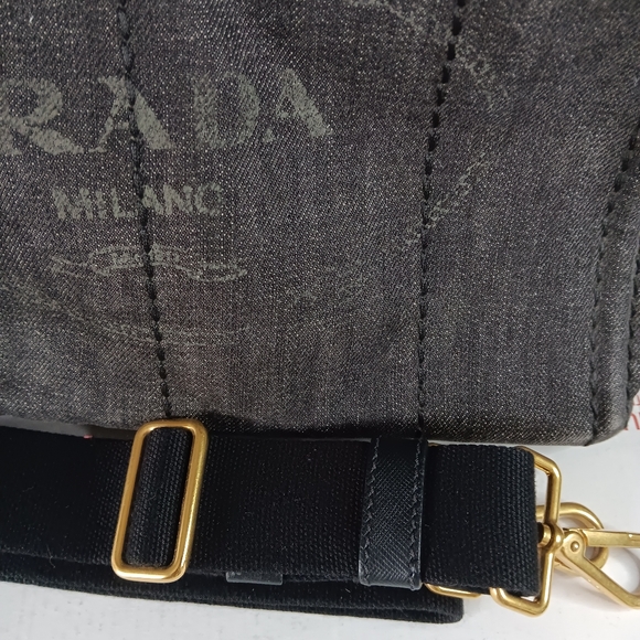 SOLD ‼️PRADA Canapa EUC Denim Black Mini Tote w/Strap - Picture 12 of 17